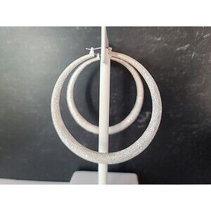 Vintage Silver Tone Metal Hoop Earrings